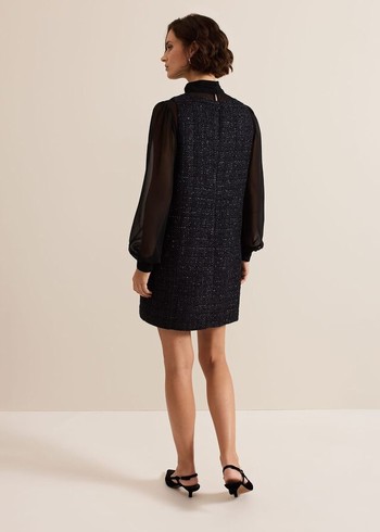 Phase Eight Sabine Tweed Dress Navy Australia | EK4239756